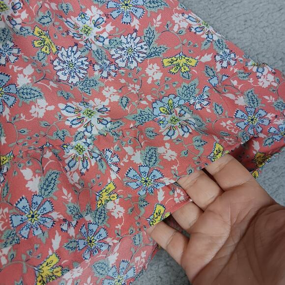 Max Studio Floral Bohemian blouse Size Large Orange Blue Yellow Short Sleeve - Picture 8 of 8